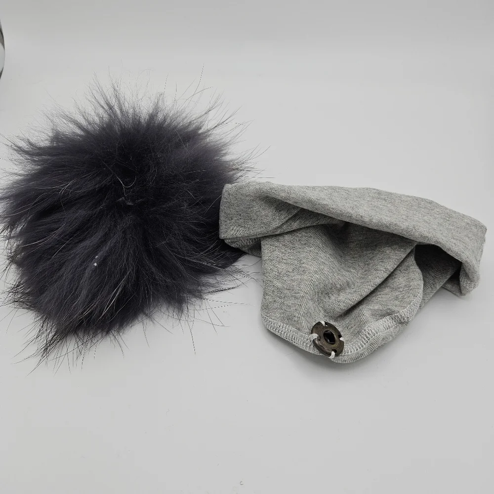 Socks & Bows gray baby beanie with dark gray removable pom pom
